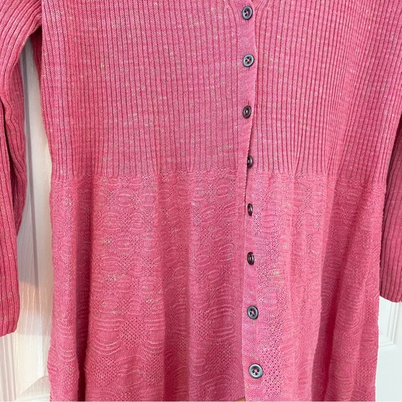 NIC + ZOE  linen blend long Cardigan in a twirl Raspberry Pink Button ribbed XL - Picture 4 of 14